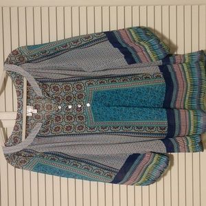 Fig and Flower 2X Sheer Abstract Boho Blouse